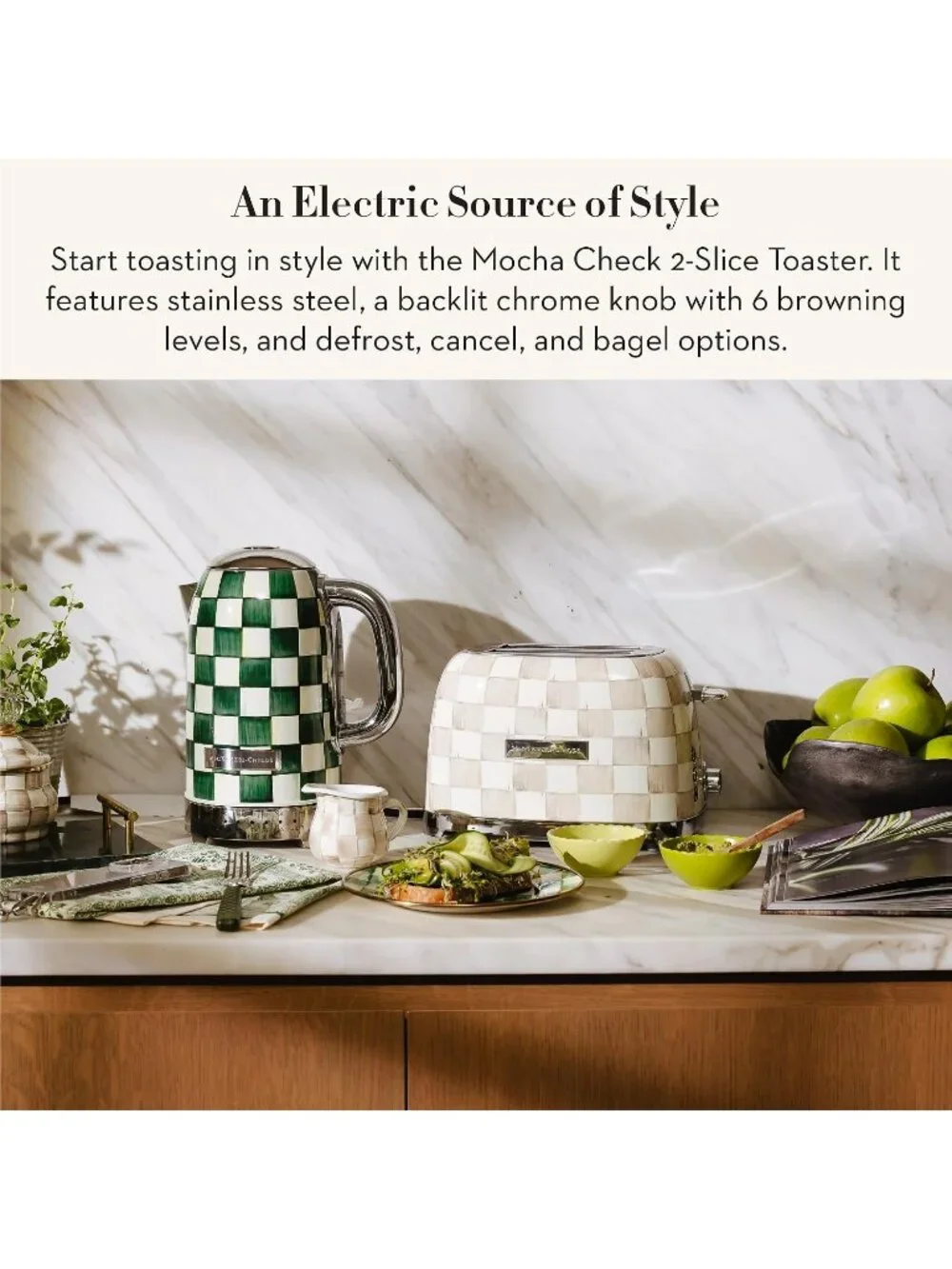 2-Slice Mocha Check Courtly Check Stainless Steel Decorative Bread Toaster